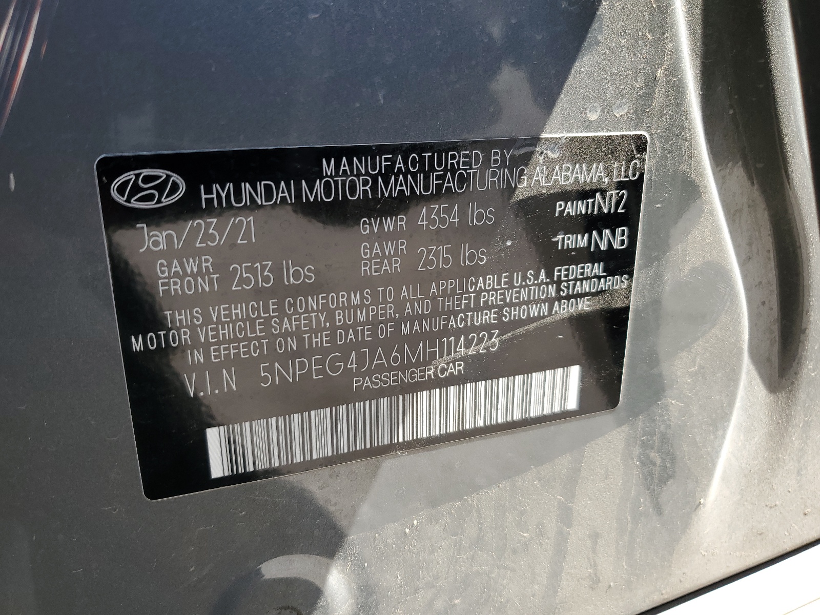 5NPEG4JA6MH114223 2021 Hyundai Sonata Se