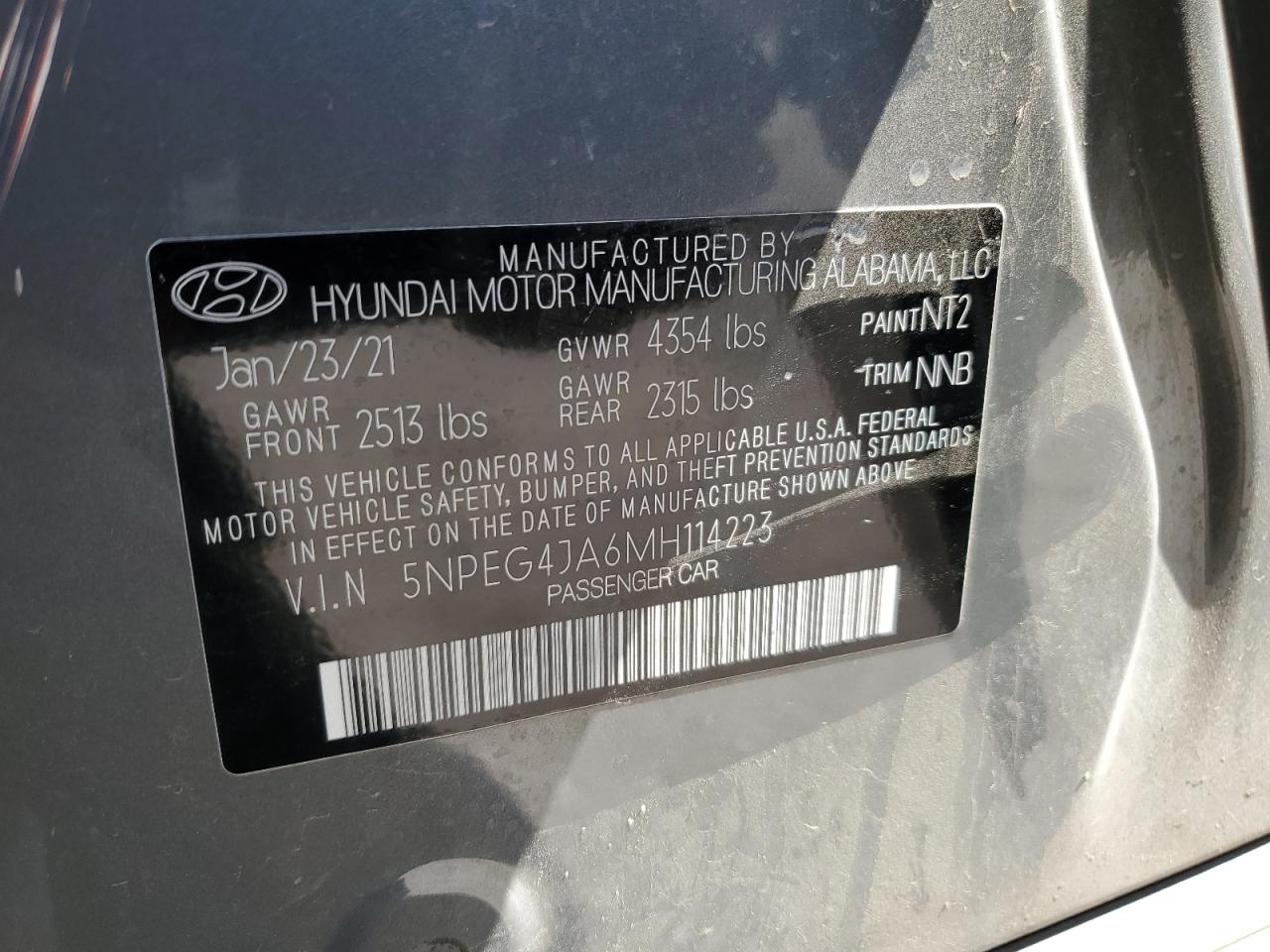 2021 Hyundai Sonata Se VIN: 5NPEG4JA6MH114223 Lot: 56668994