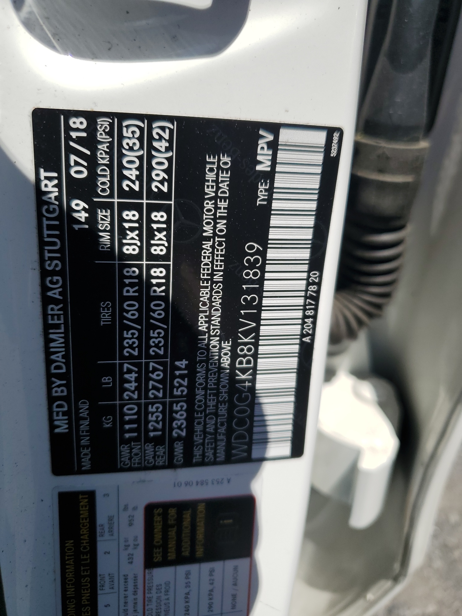 WDC0G4KB8KV131839 2019 Mercedes-Benz Glc 300 4Matic