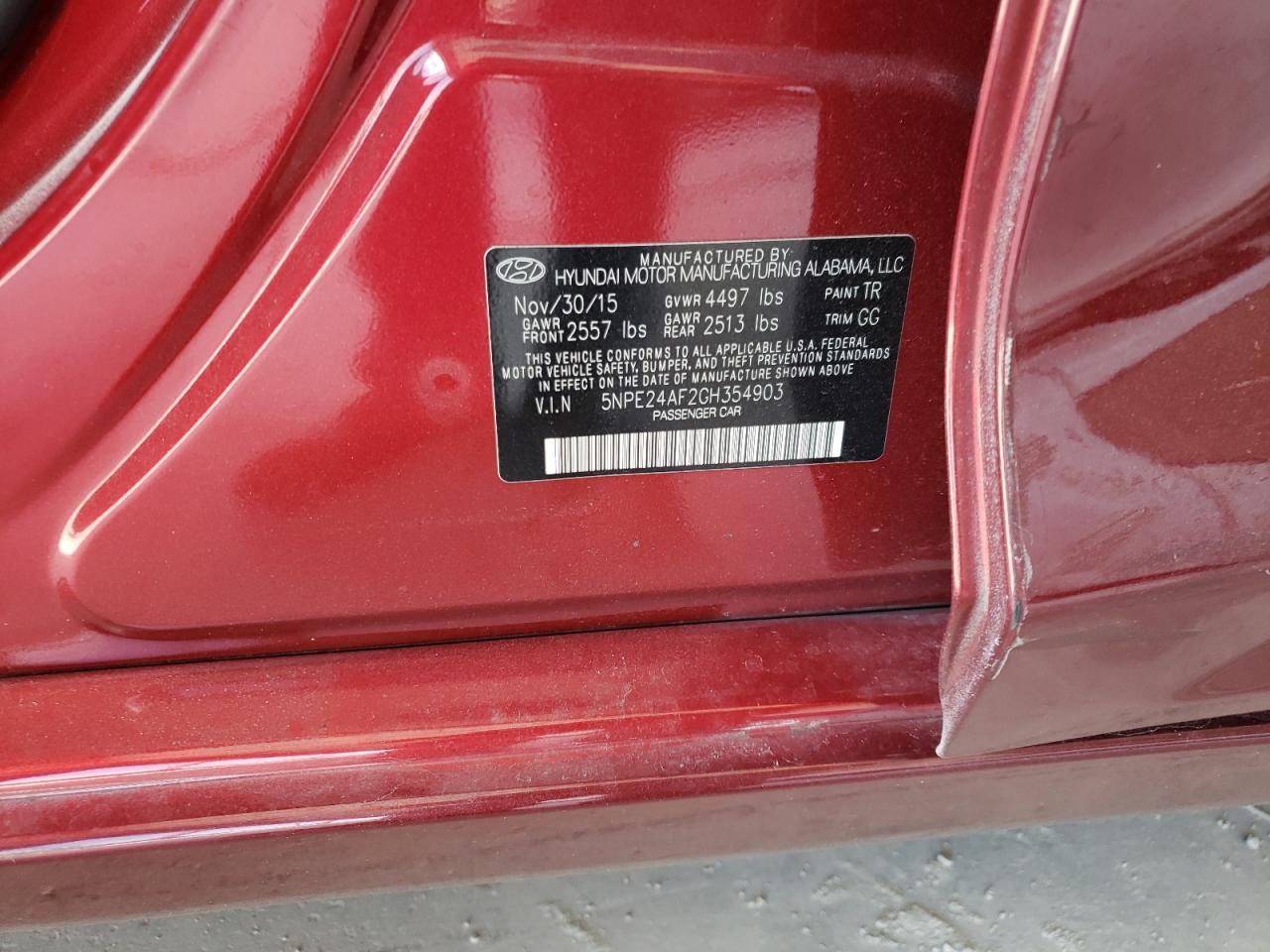 2016 Hyundai Sonata Se VIN: 5NPE24AF2GH354903 Lot: 56454554