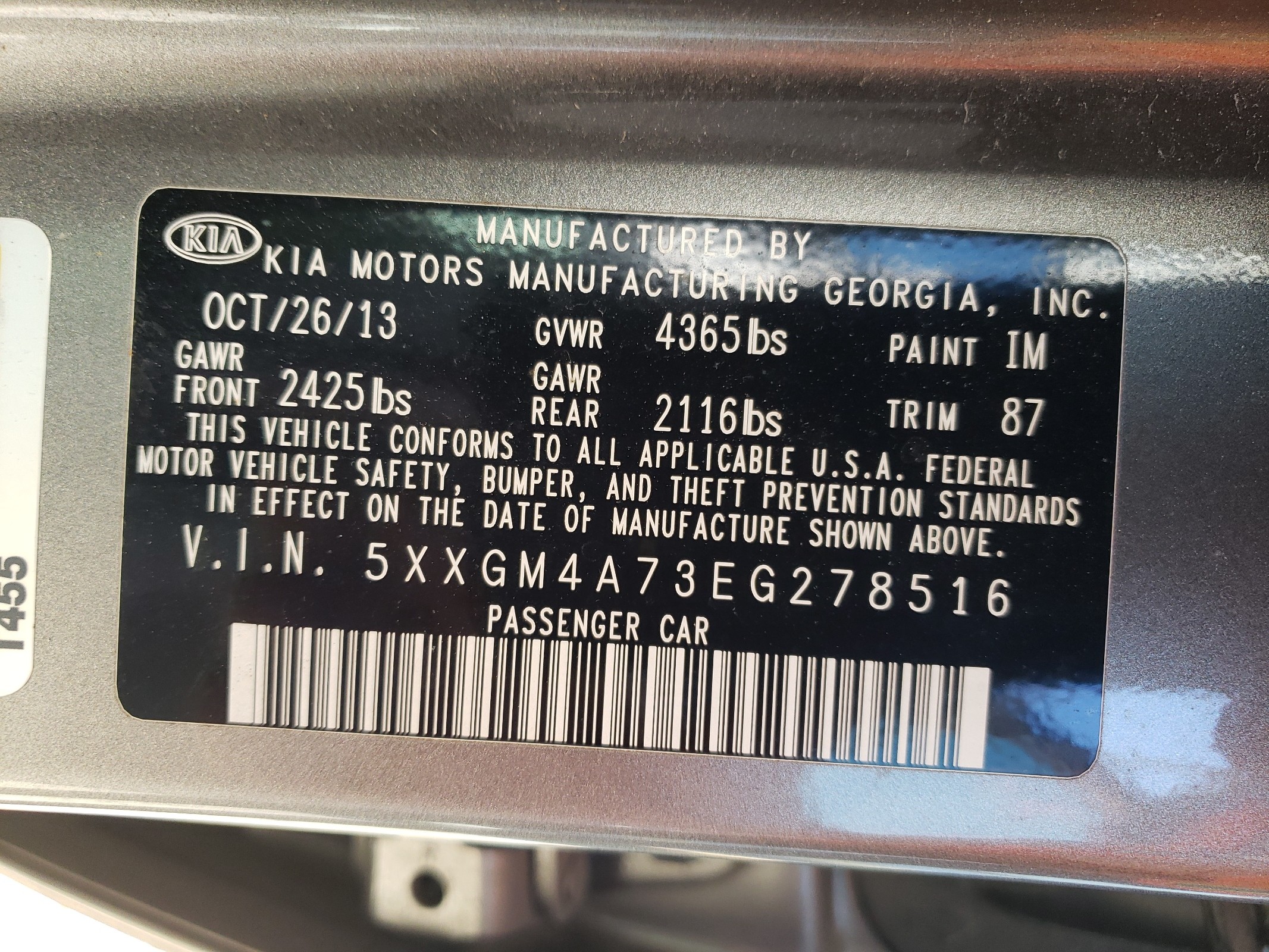 5XXGM4A73EG278516 2014 Kia Optima Lx