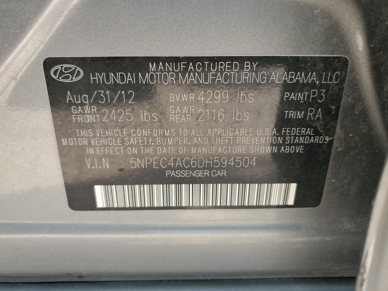 5NPEC4AC6DH594504 2013 Hyundai Sonata Se