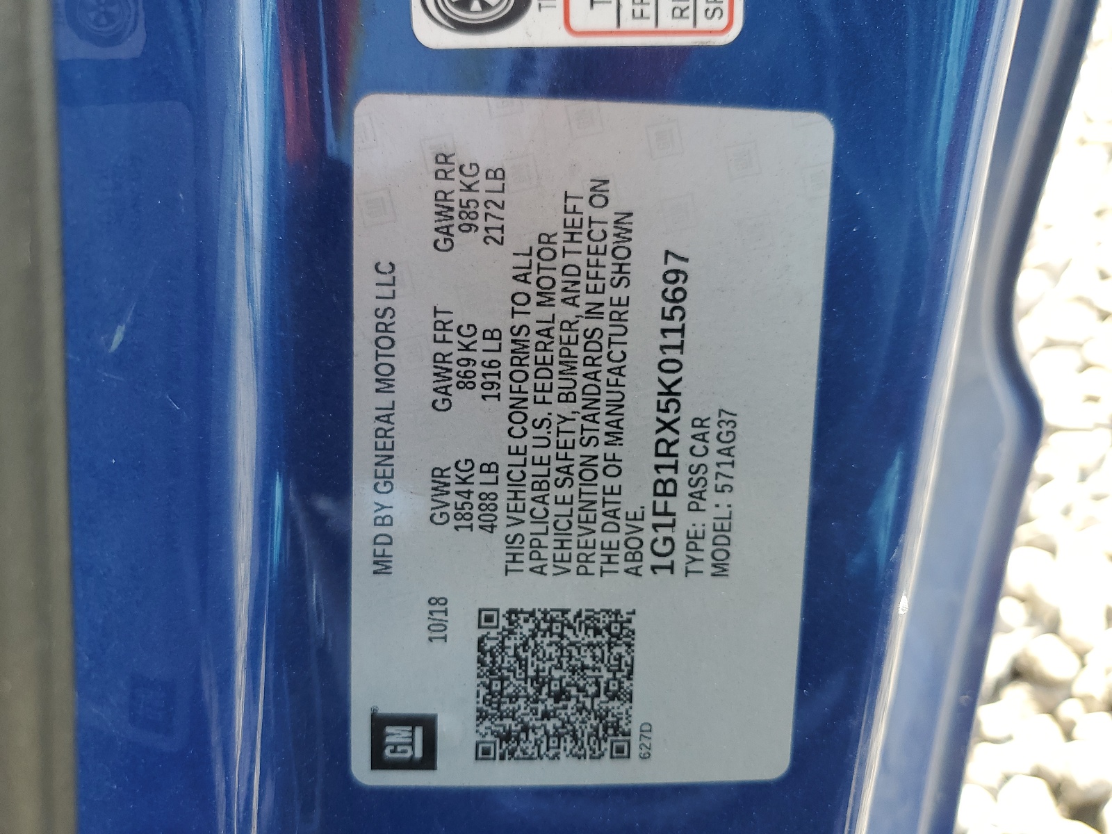 1G1FB1RX5K0115697 2019 Chevrolet Camaro Ls