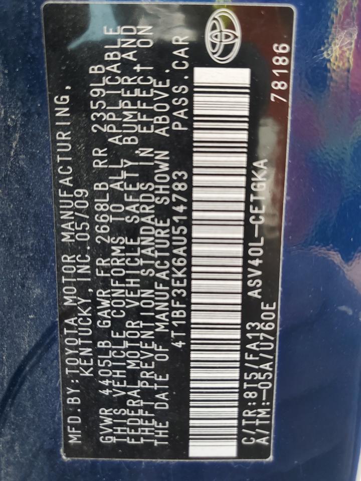 2010 Toyota Camry Base VIN: 4T1BF3EK6AU514783 Lot: 83663054