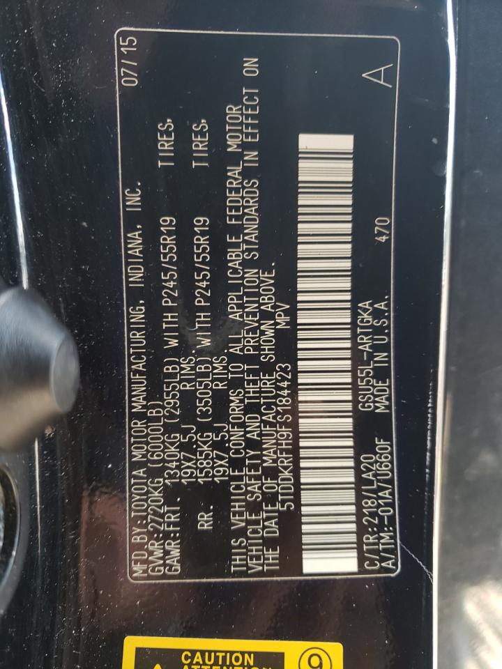 2015 Toyota Highlander Limited VIN: 5TDDKRFH9FS184423 Lot: 53126064