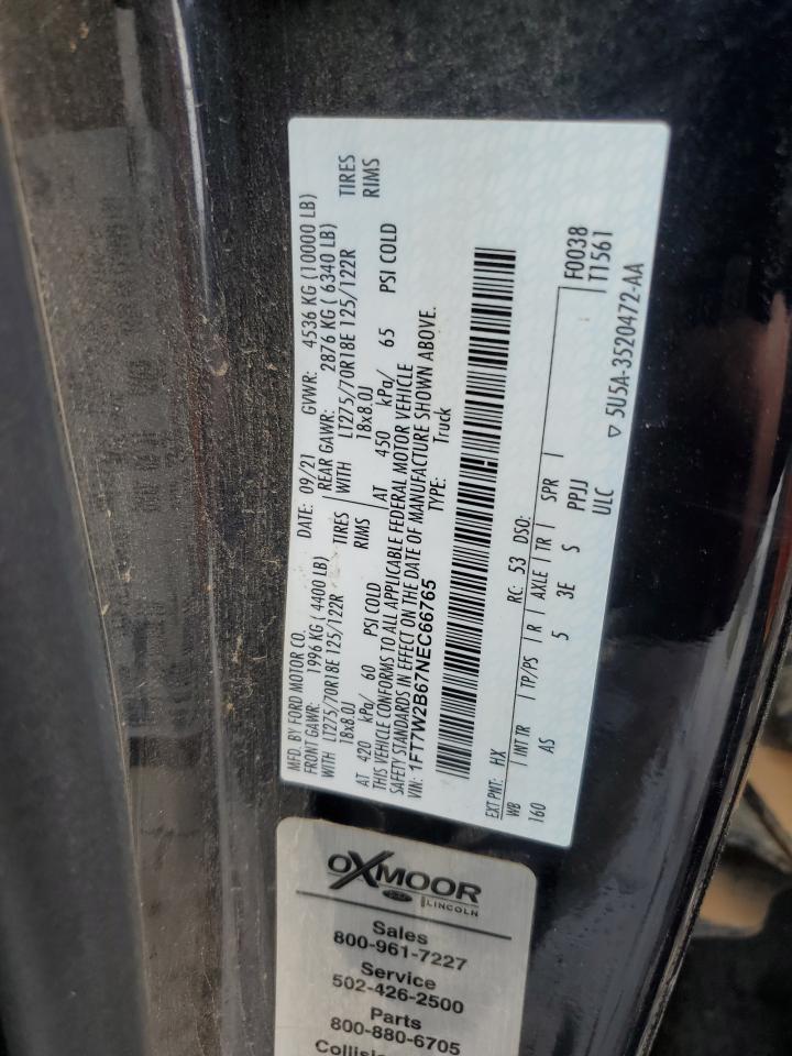 2022 Ford F250 Super Duty VIN: 1FT7W2B67NEC66765 Lot: 55646254
