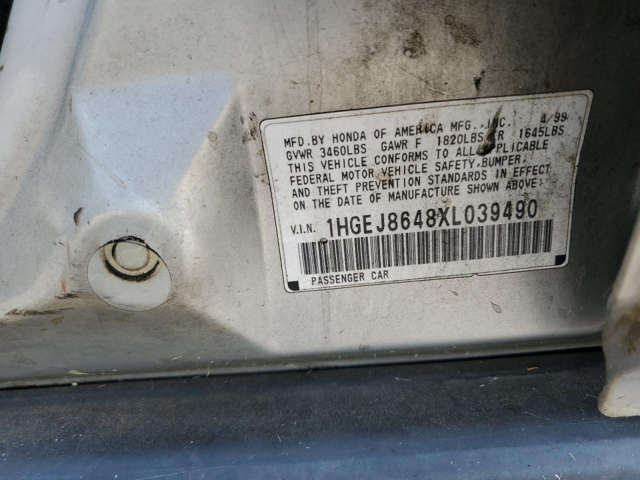 1999 Honda Civic Ex VIN: 1HGEJ8648XL039490 Lot: 52945564