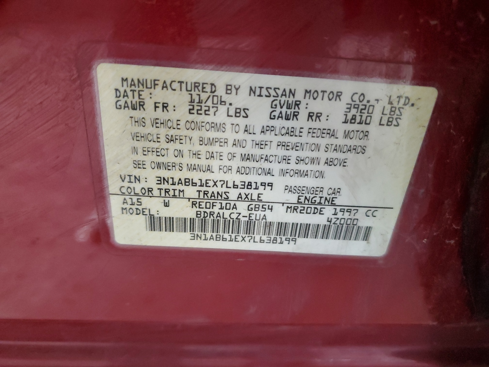 3N1AB61EX7L638199 2007 Nissan Sentra 2.0