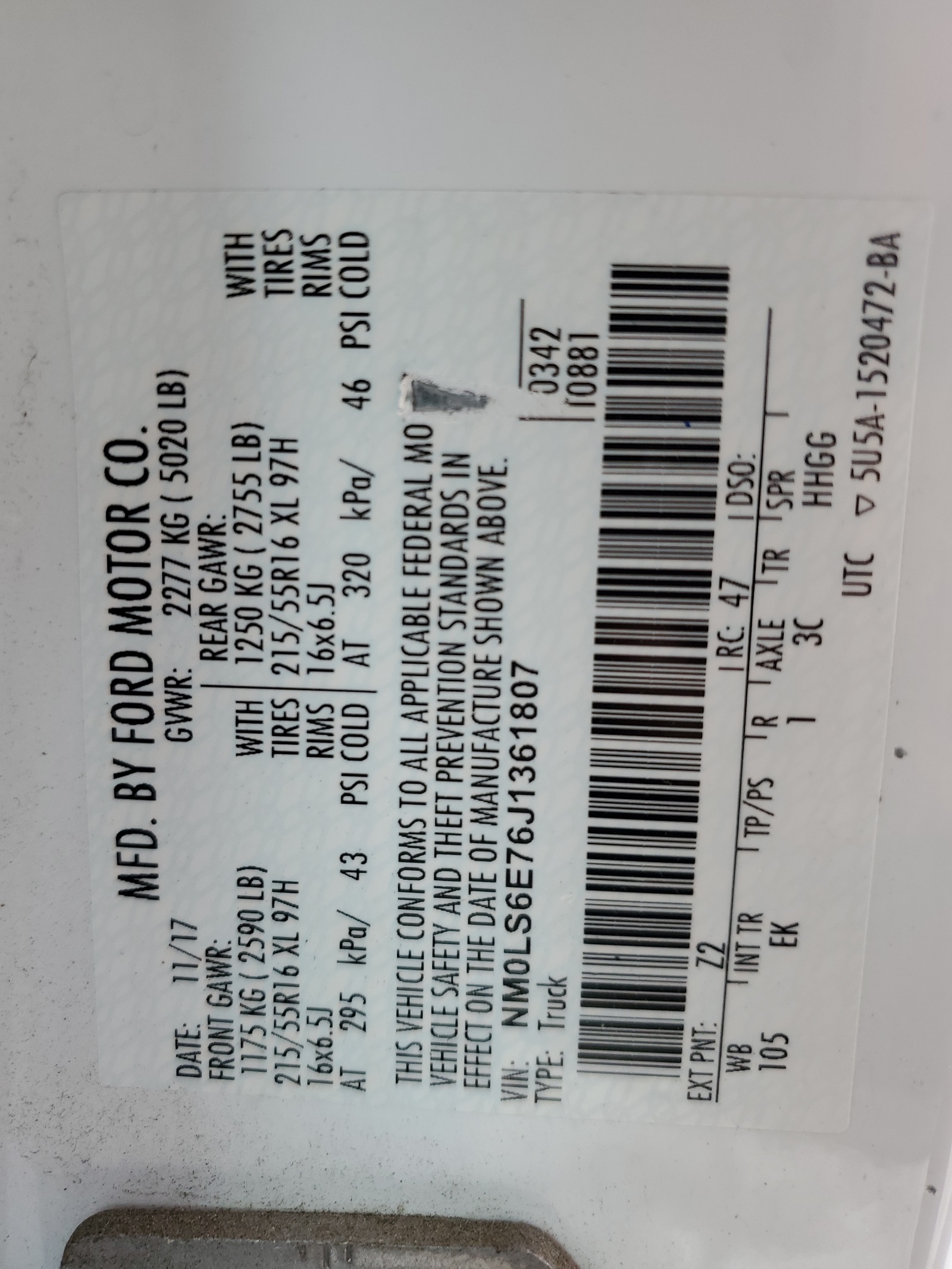 NM0LS6E76J1361807 2018 Ford Transit Connect Xl