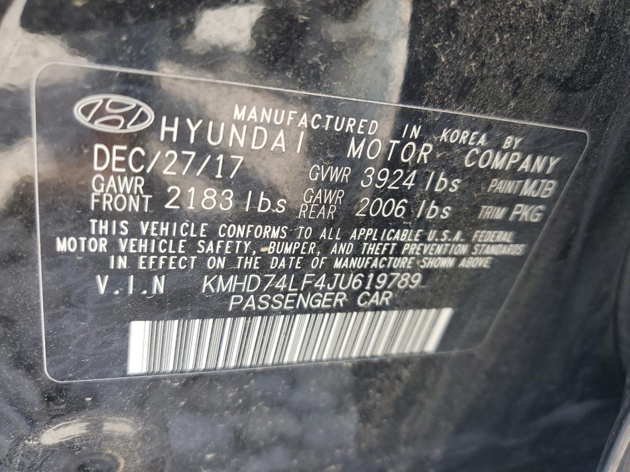 2018 Hyundai Elantra Se VIN: KMHD74LF4JU619789 Lot: 56445274