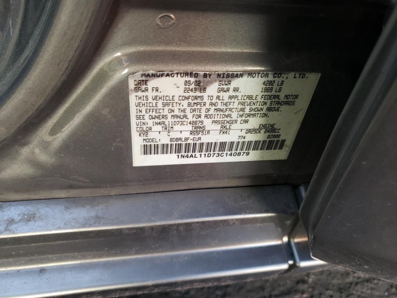 2003 Nissan Altima Base VIN: 1N4AL11D73C140879 Lot: 54571564