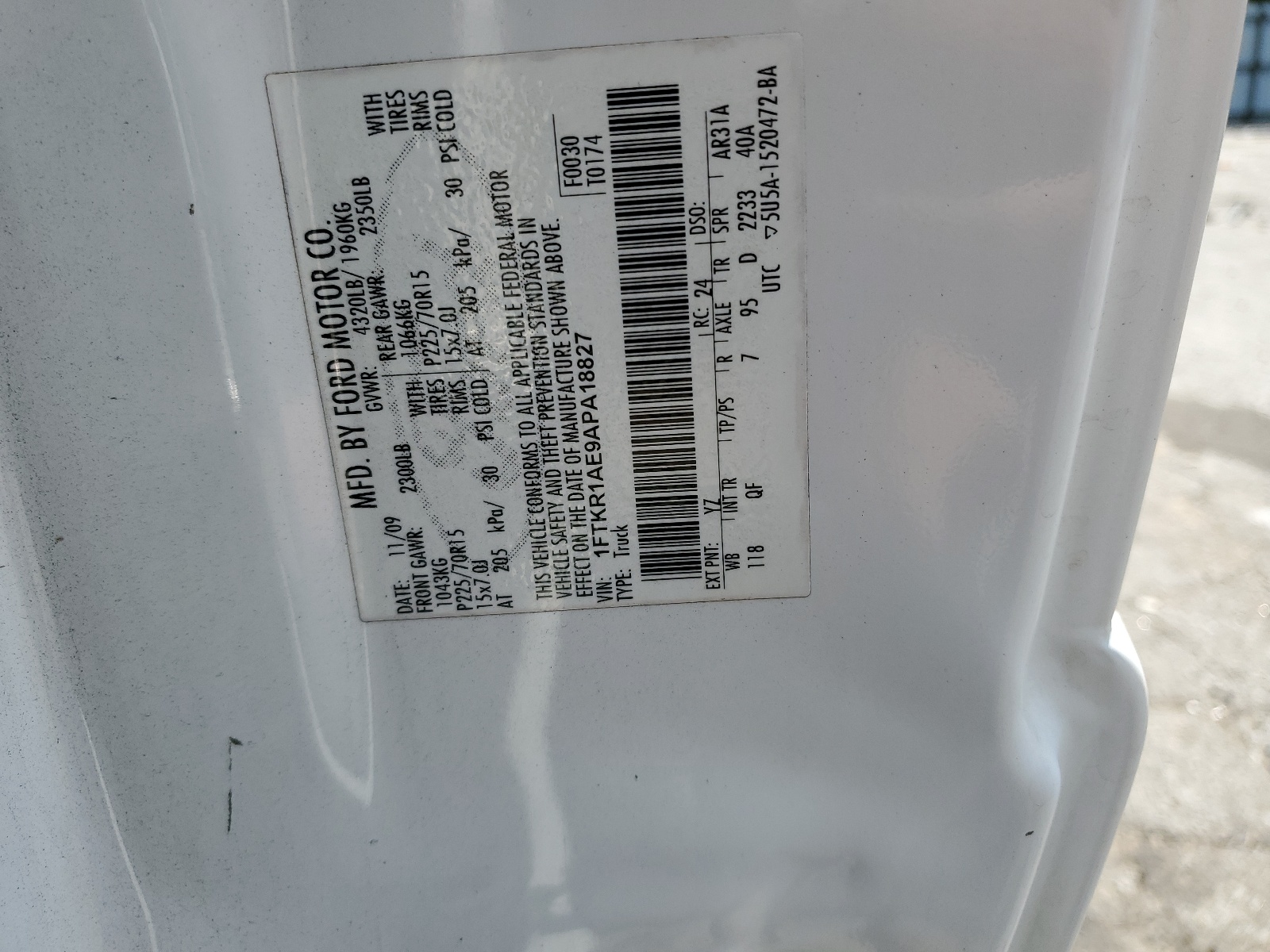 1FTKR1AE9APA18827 2010 Ford Ranger