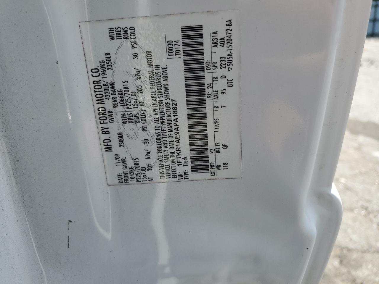 2010 Ford Ranger VIN: 1FTKR1AE9APA18827 Lot: 55139024