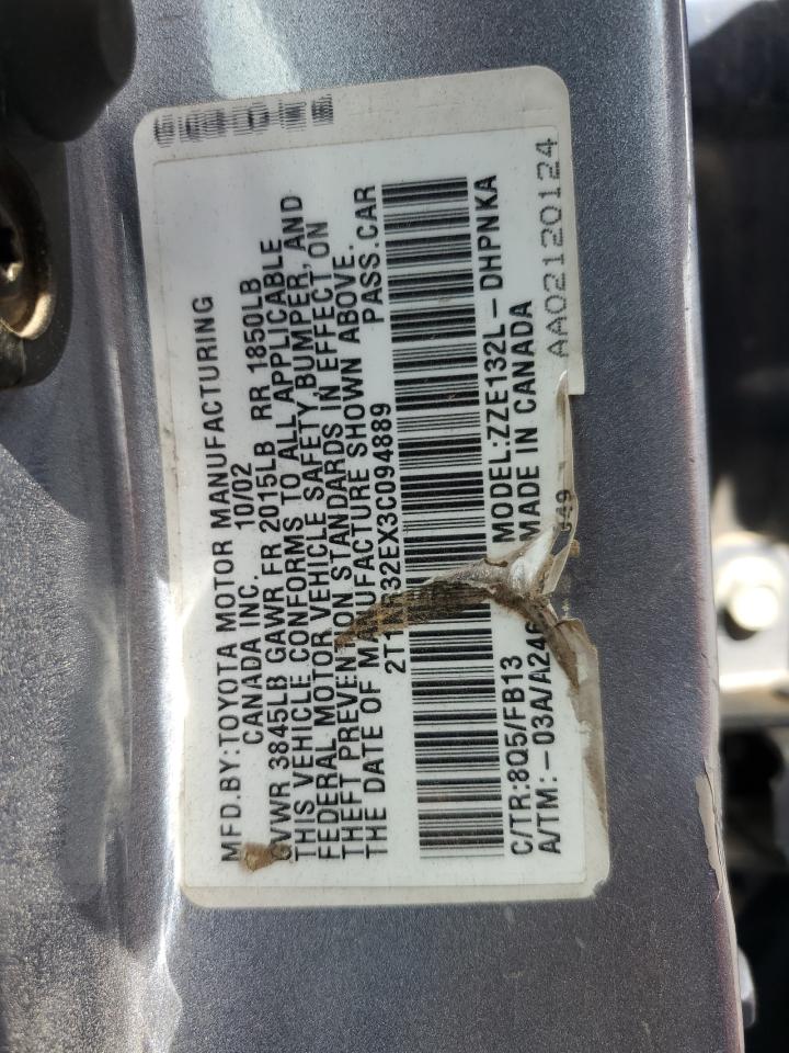 2003 Toyota Corolla Matrix Xr VIN: 2T1KR32EX3C094889 Lot: 54734934