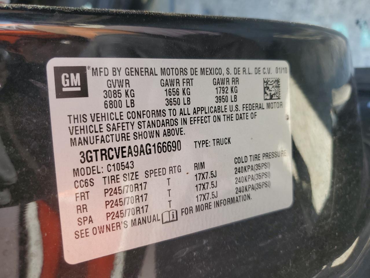 2010 GMC Sierra C1500 Sle VIN: 3GTRCVEA9AG166690 Lot: 54411434