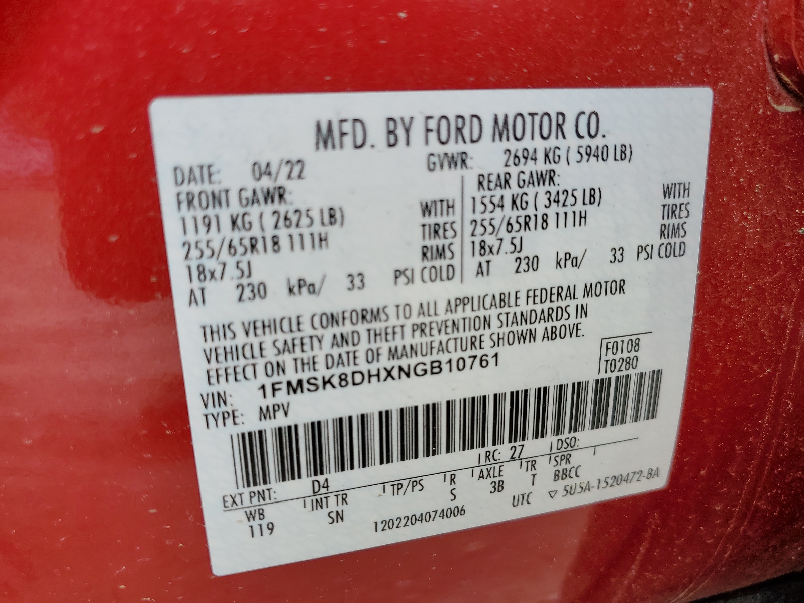 1FMSK8DHXNGB10761 2022 Ford Explorer Xlt