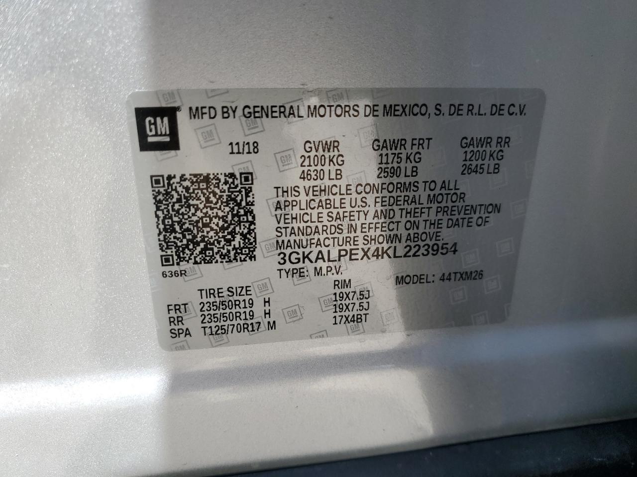 3GKALPEX4KL223954 2019 GMC Terrain Slt