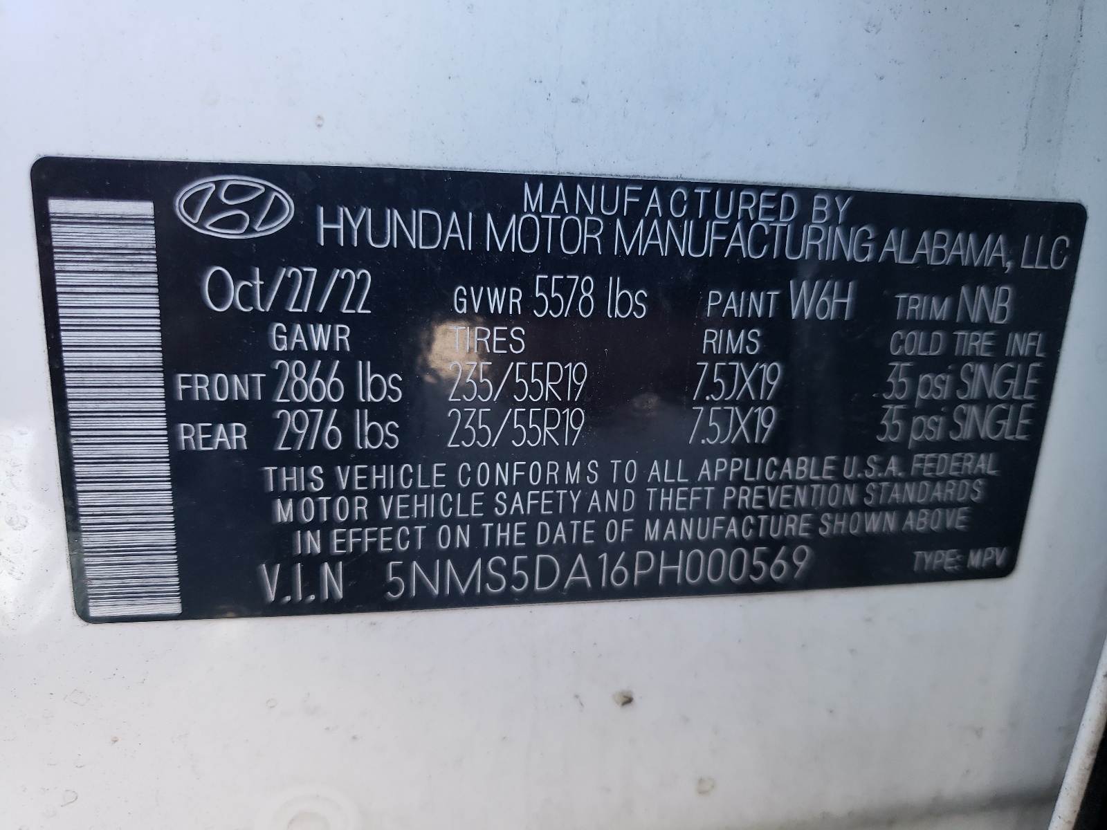 5NMS5DA16PH000569 2023 Hyundai Santa Fe Limited