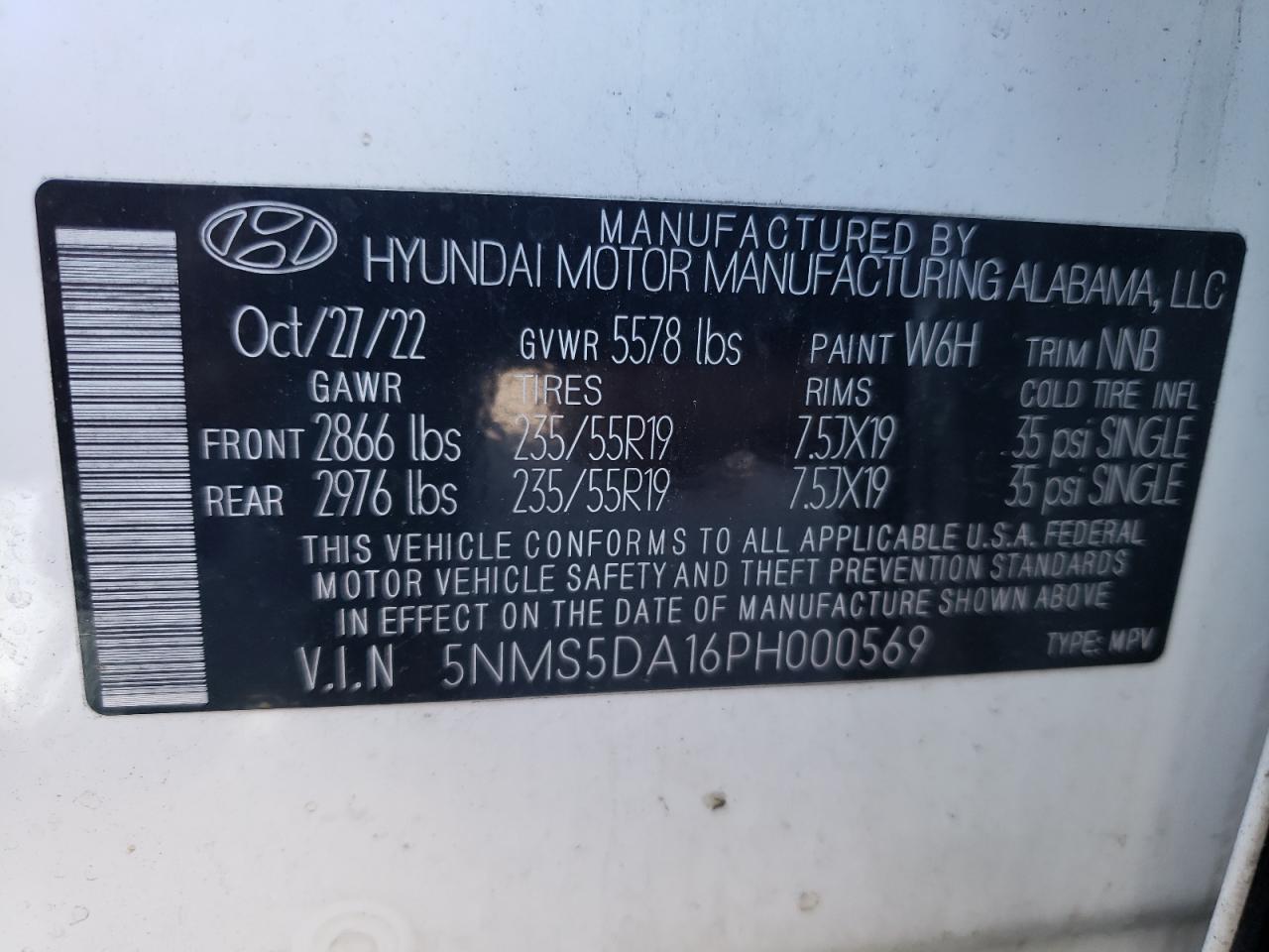 2023 Hyundai Santa Fe Limited VIN: 5NMS5DA16PH000569 Lot: 54379664