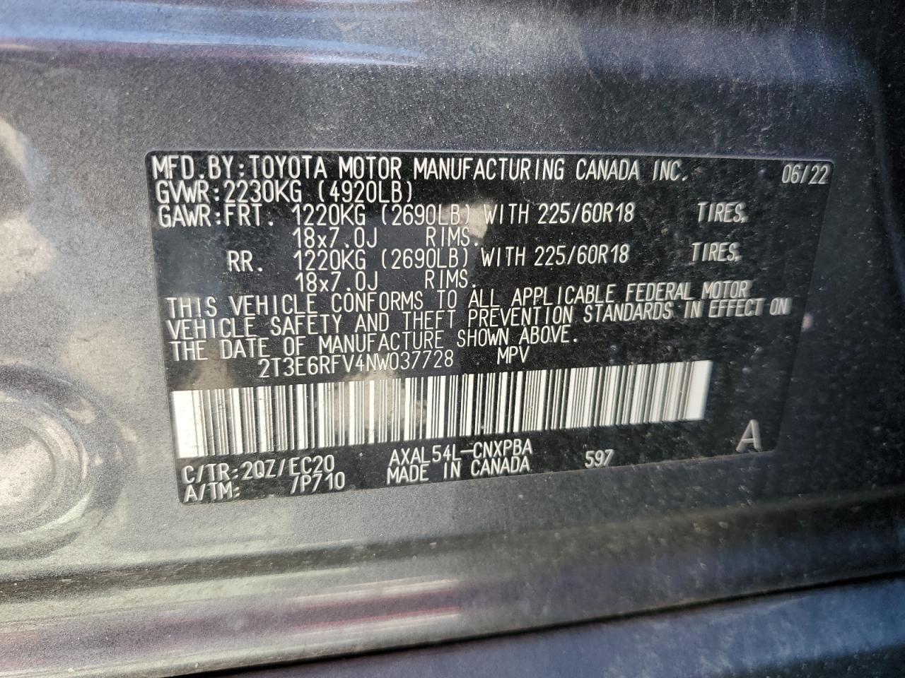 2T3E6RFV4NW037728 2022 Toyota Rav4 Xse