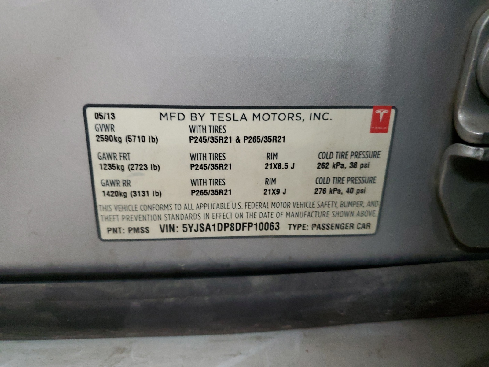 5YJSA1DP8DFP10063 2013 Tesla Model S