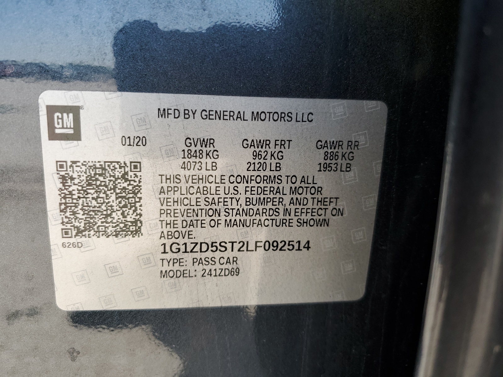 1G1ZD5ST2LF092514 2020 Chevrolet Malibu Lt