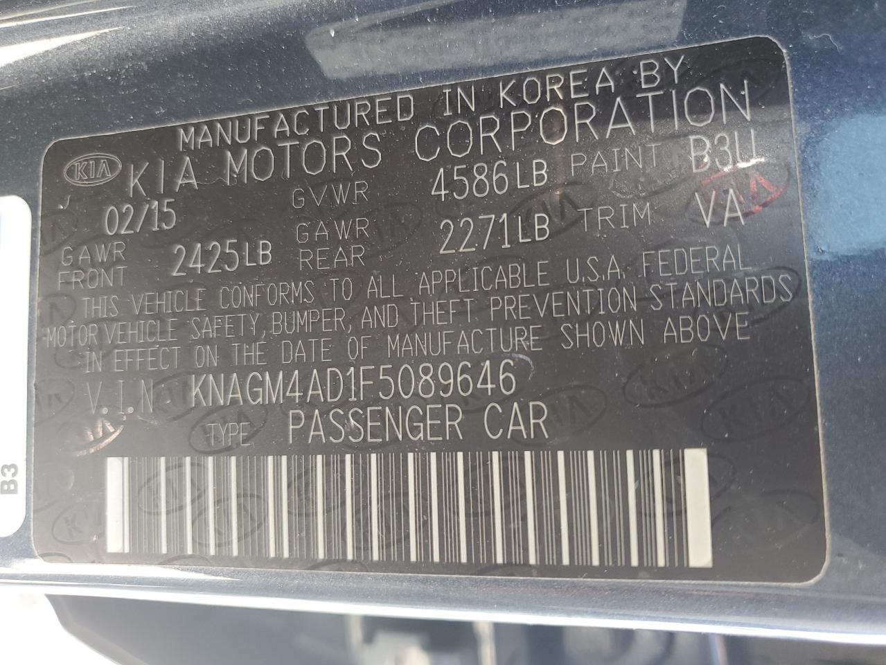 KNAGM4AD1F5089646 2015 Kia Optima Hybrid