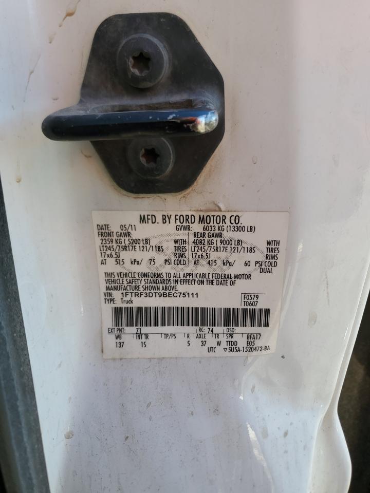 2011 Ford F350 Super Duty VIN: 1FTRF3DT9BEC75111 Lot: 53205424