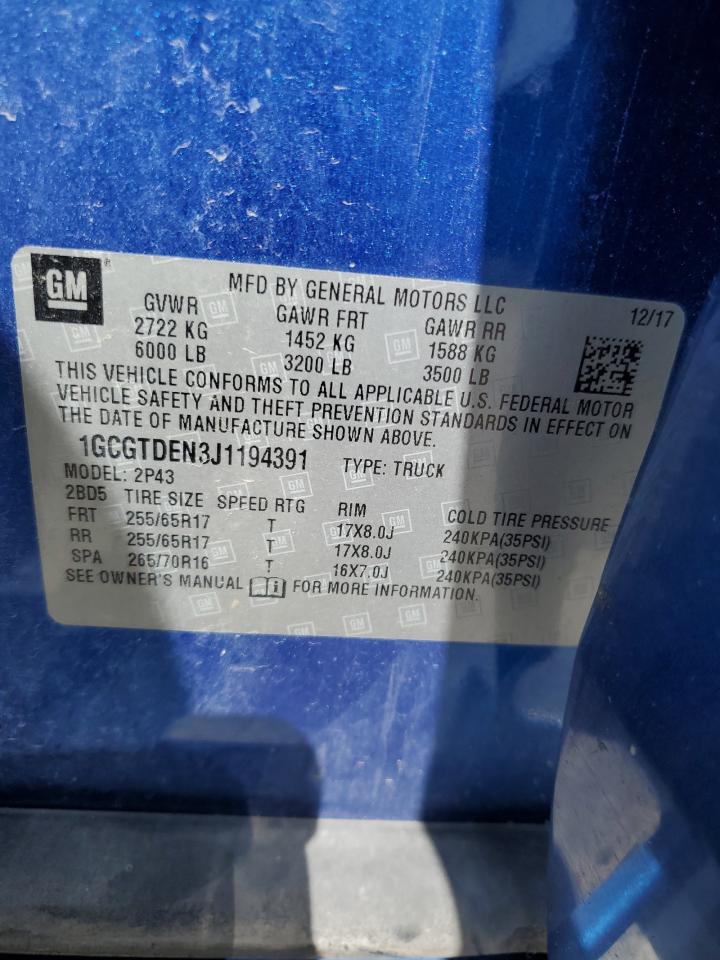 2018 Chevrolet Colorado Z71 VIN: 1GCGTDEN3J1194391 Lot: 56414764