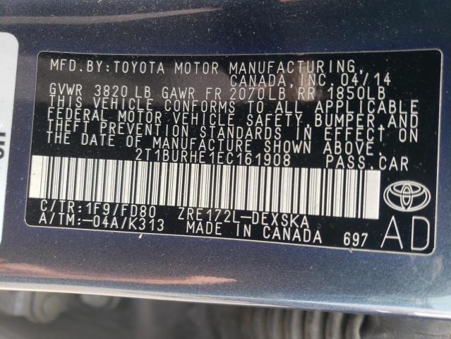 2T1BURHE1EC161908 | 2014 Toyota corolla l