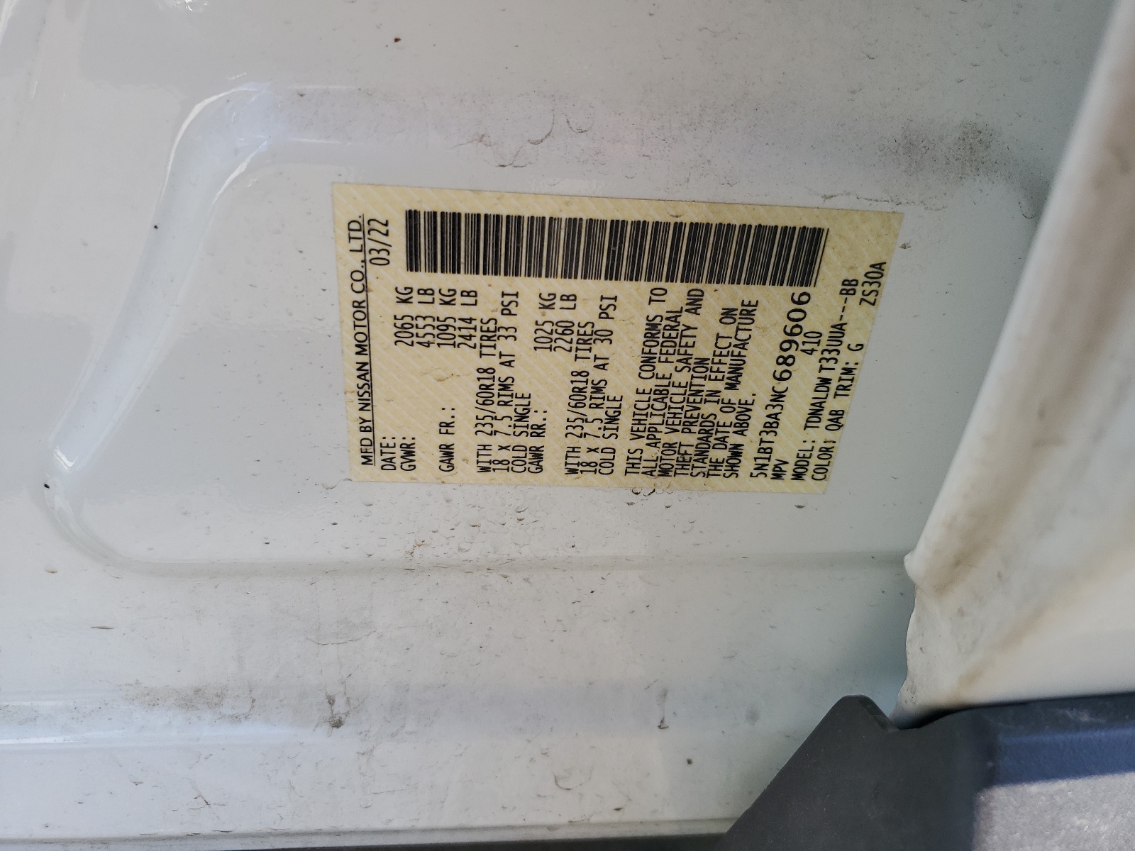 5N1BT3BA3NC689606 2022 Nissan Rogue Sv