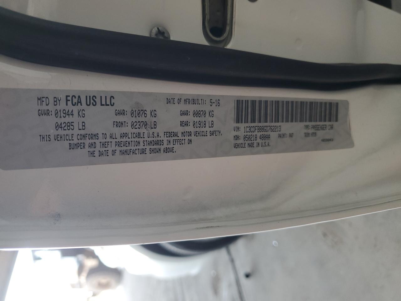 2016 Dodge Dart Sxt VIN: 1C3CDFBB8GD762213 Lot: 56436954