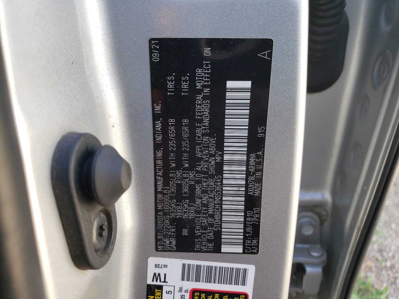 5TDHBRCH1MS536445 2021 Toyota Highlander Hybrid Xle