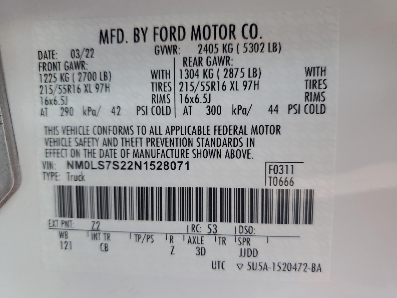 2022 Ford Transit Connect Xl VIN: NM0LS7S22N1528071 Lot: 56002944