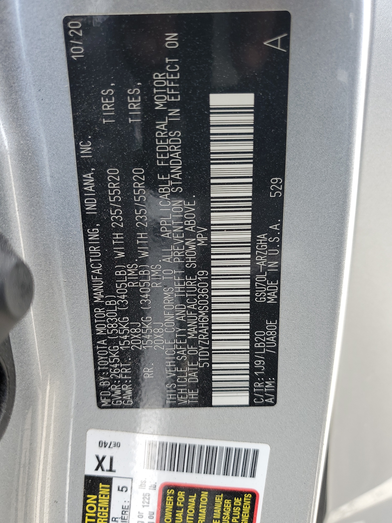 5TDYZRAH6MS036019 2021 Toyota Highlander Limited