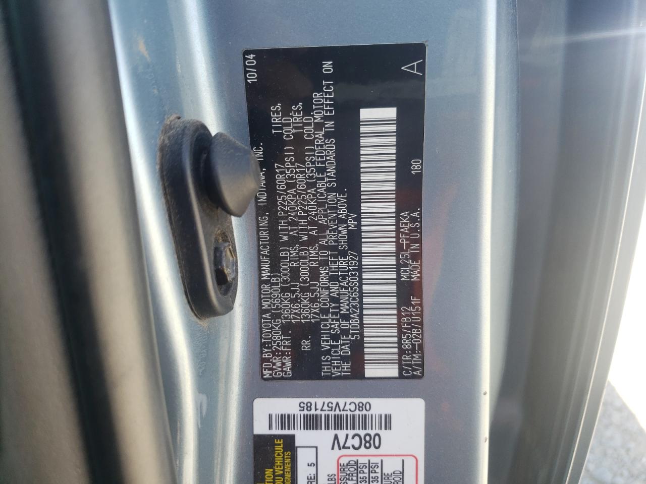 TOYOTA All Models 2005 VIN 5TDBA23C65S031927 zdjęcie 49