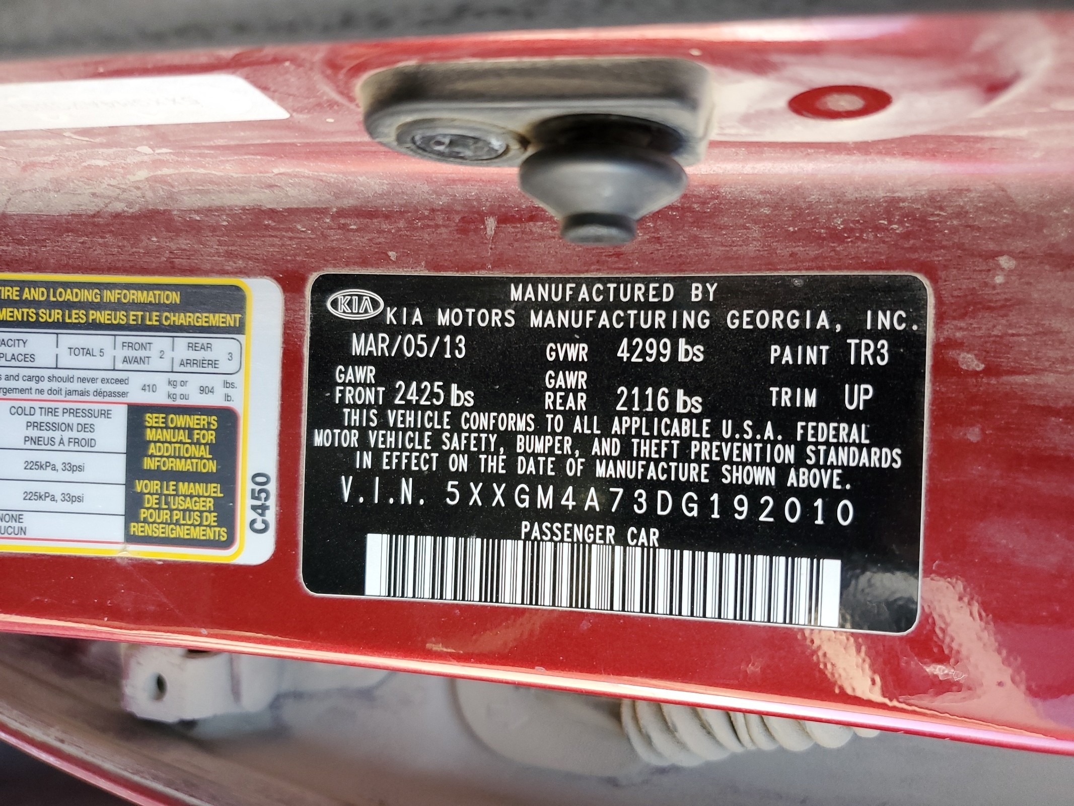 5XXGM4A73DG192010 2013 Kia Optima Lx