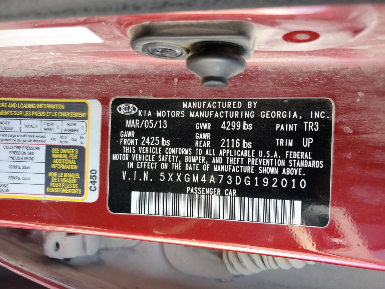 2013 Kia Optima Lx VIN: 5XXGM4A73DG192010 Lot: 54766204