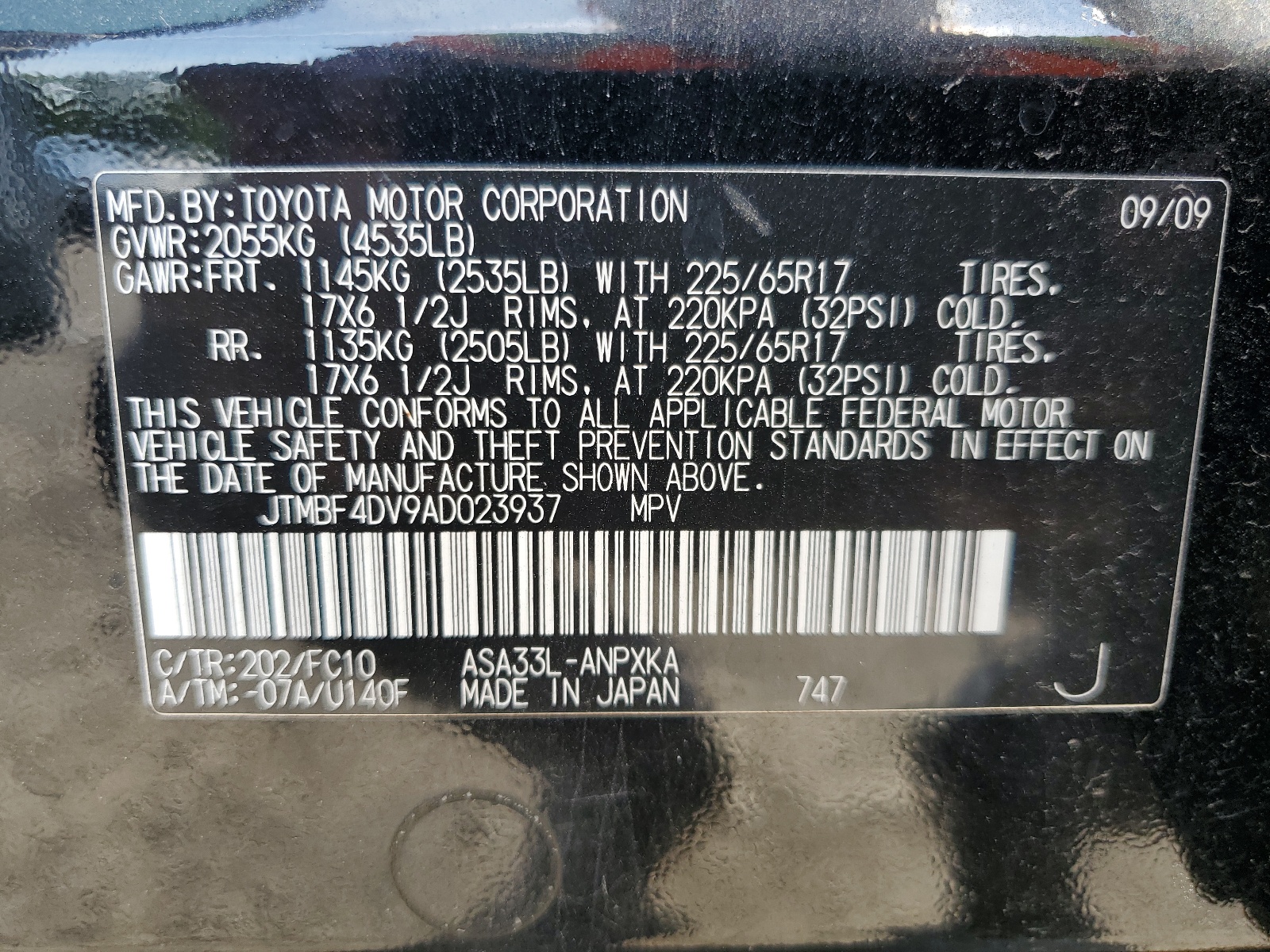 JTMBF4DV9AD023937 2010 Toyota Rav4