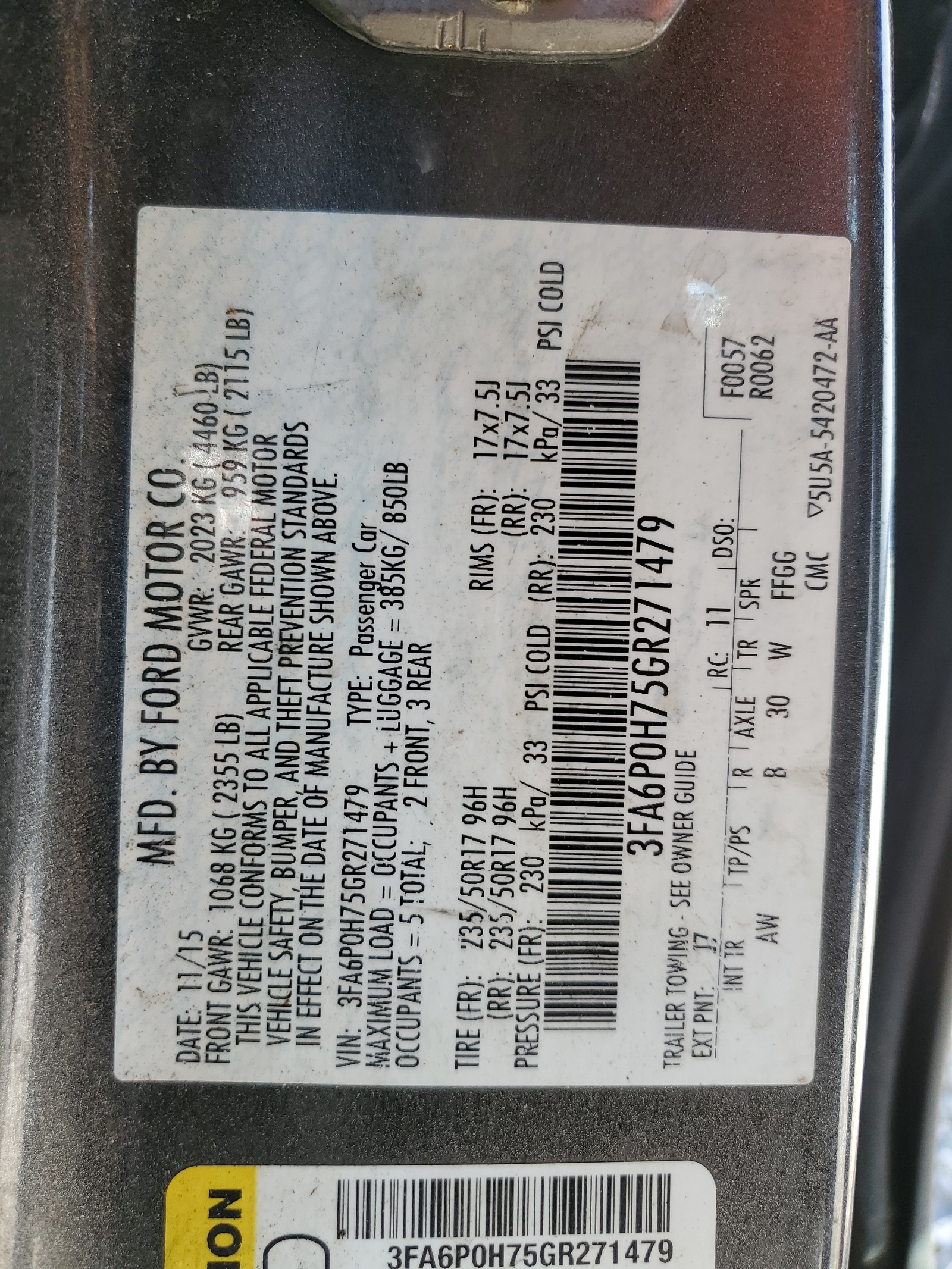 3FA6P0H75GR271479 2016 Ford Fusion Se