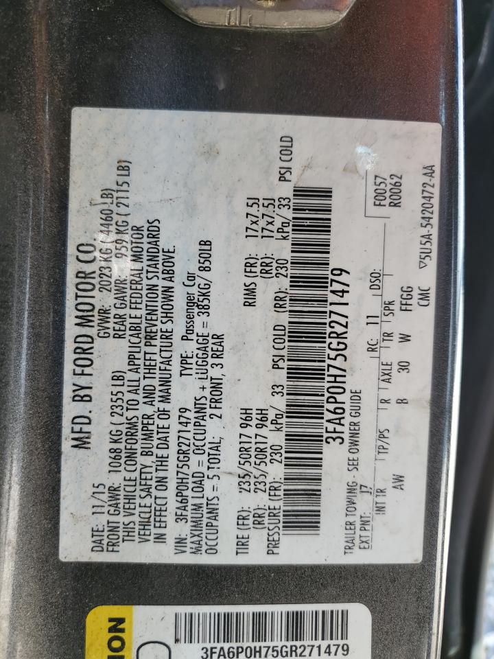 2016 Ford Fusion Se VIN: 3FA6P0H75GR271479 Lot: 54756764