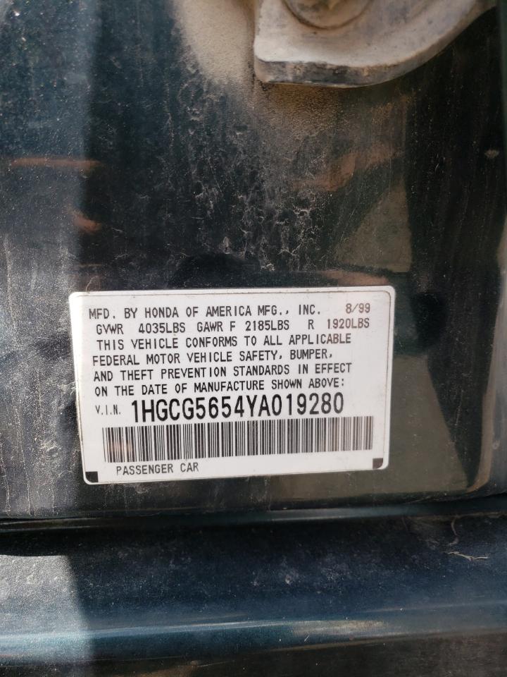 2000 Honda Accord Ex VIN: 1HGCG5654YA019280 Lot: 56094314