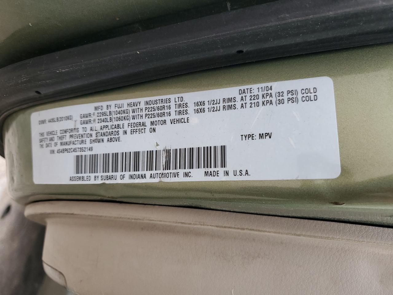 2005 Subaru Legacy Outback 2.5I Limited VIN: 4S4BP62C457352149 Lot: 56618304
