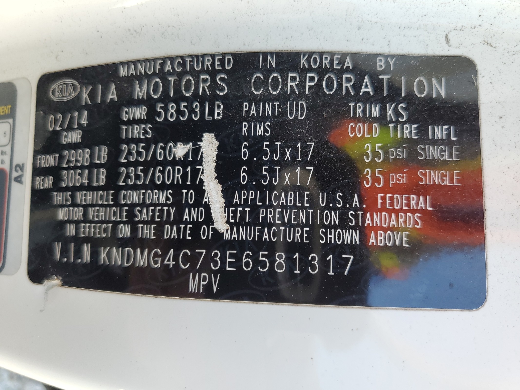 KNDMG4C73E6581317 2014 Kia Sedona Lx