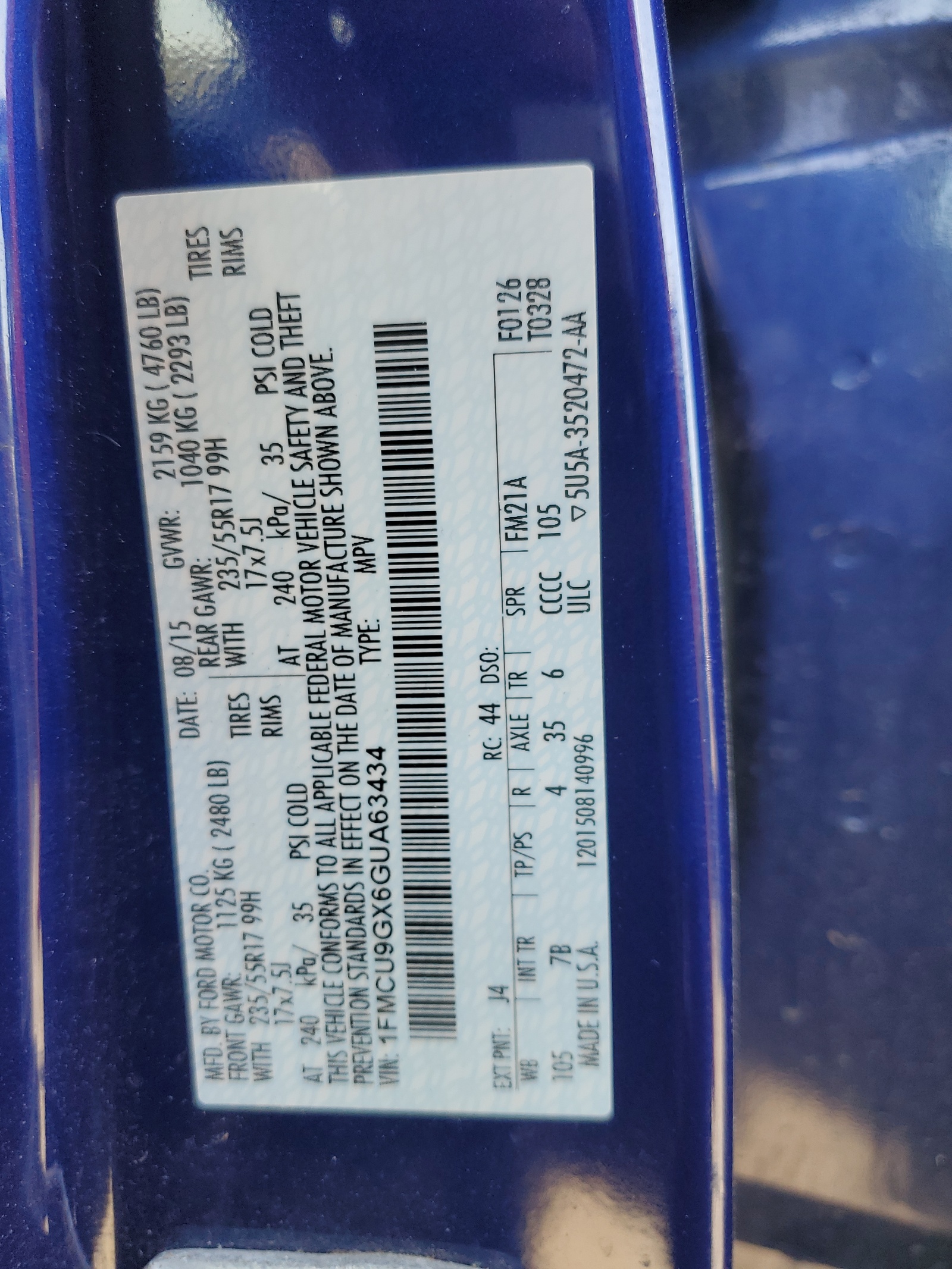 1FMCU9GX6GUA63434 2016 Ford Escape Se