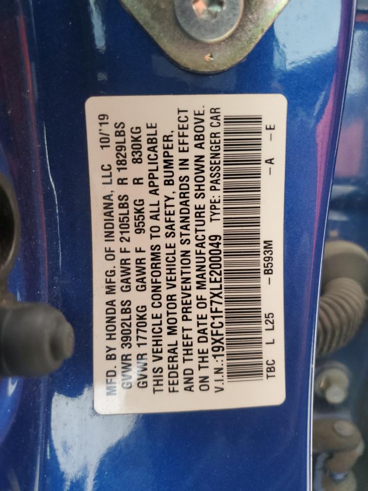 2020 Honda Civic Exl VIN: 19XFC1F7XLE200049 Lot: 57060874