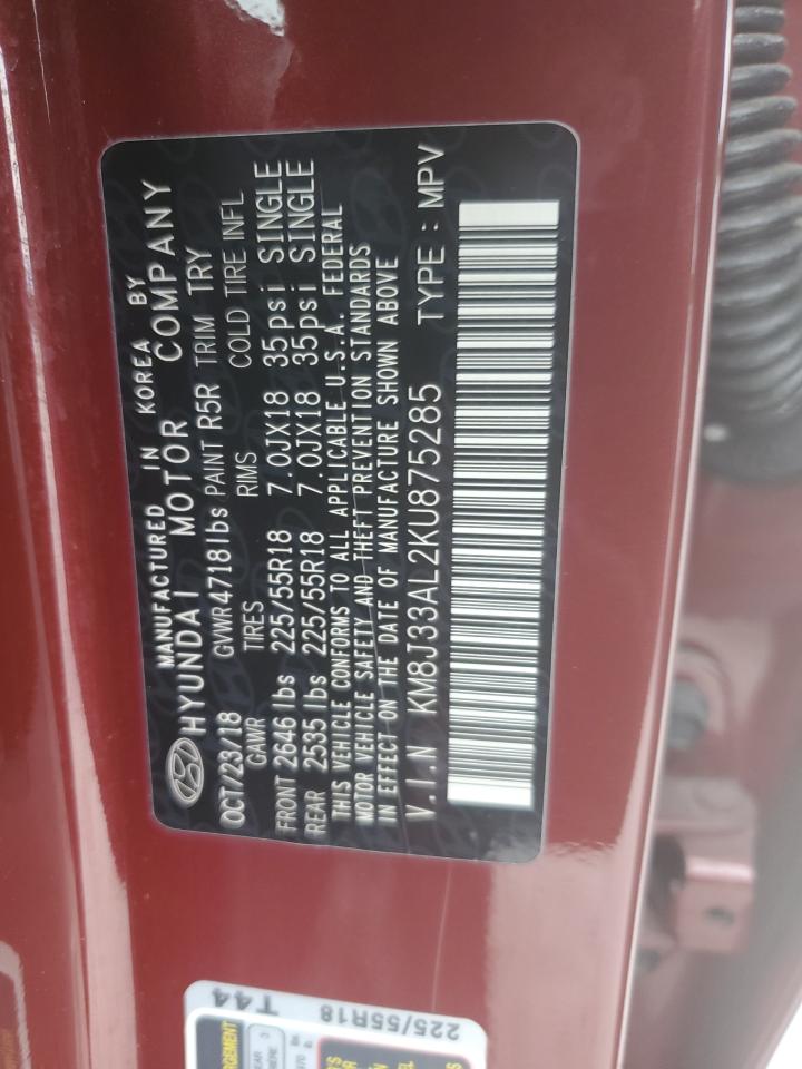 2019 Hyundai Tucson Limited VIN: KM8J33AL2KU875285 Lot: 54913604