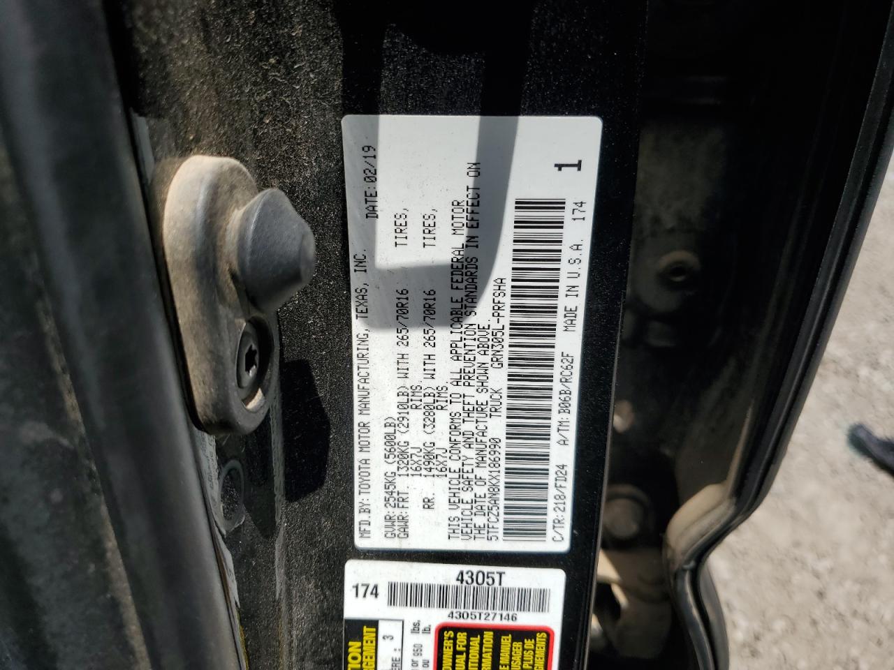 2019 Toyota Tacoma Double Cab VIN: 5TFCZ5AN8KX186990 Lot: 55410354