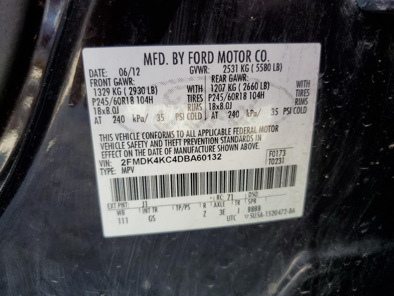 2FMDK4KC4DBA60132 2013 Ford Edge Limited