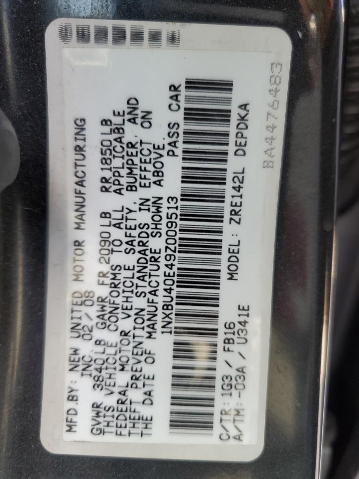 2009 Toyota Corolla Base VIN: 1NXBU40E49Z009513 Lot: 57216584